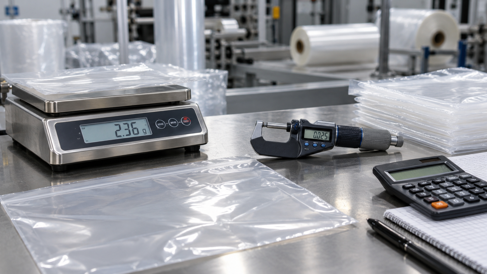 PE plastic bag weight calculation by size and micron